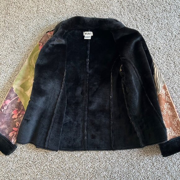 Weavz Women's Size L Patchwork Jacket Fleece Lining Colorful Floral & Zebra Prin - Picture 3 of 13